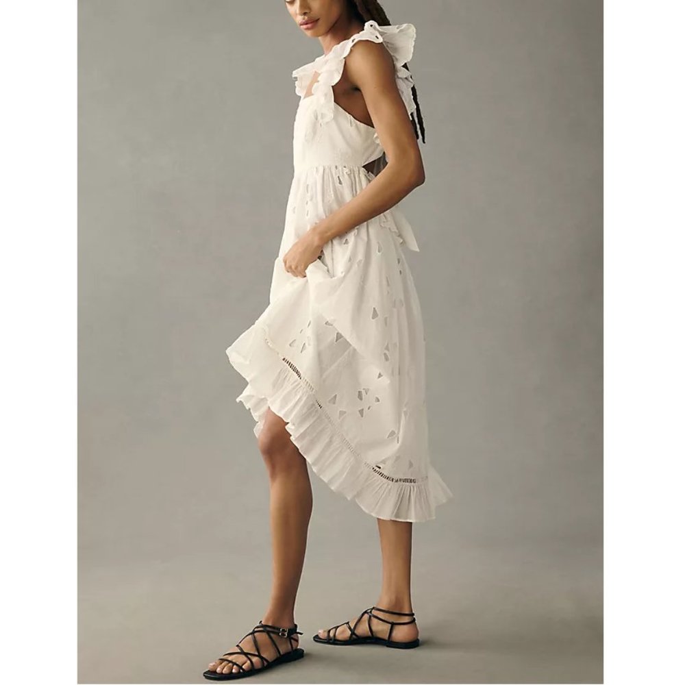 Anthropologie Forever That Girl Tie-Back Ruffled Eyelet Dress White - Medium - Picture 2 of 13